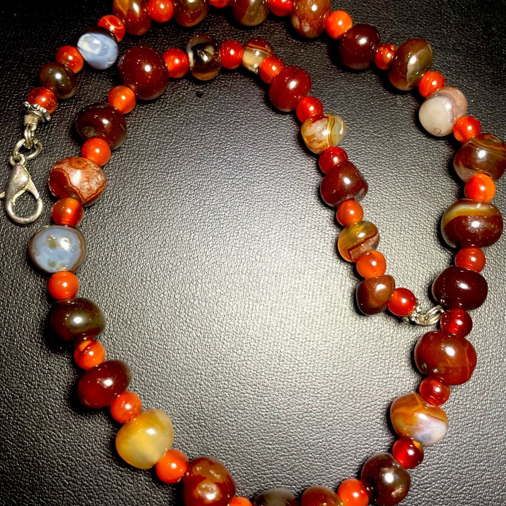 Gemstone Necklace ‘Bing Piao’ Rare Lychee Icey agate w/ rare blue tones